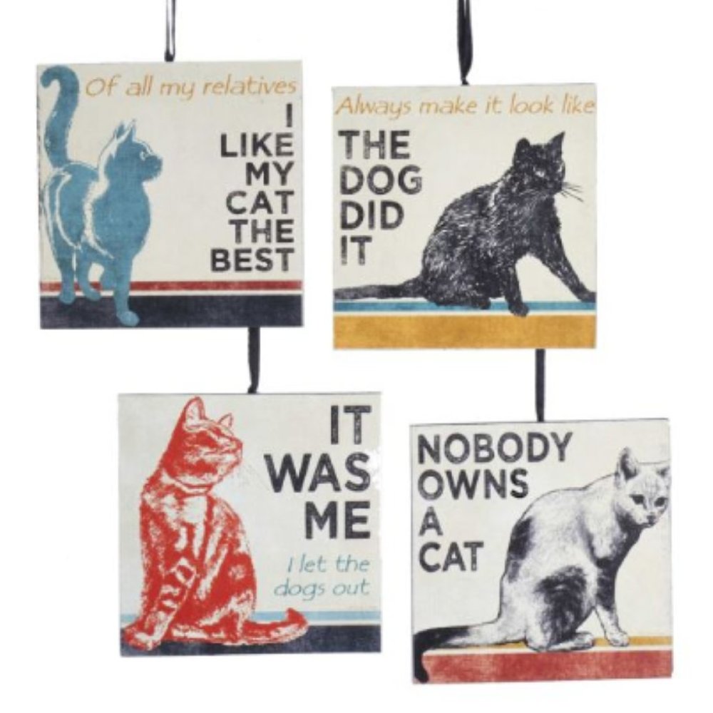 Cat Ornaments for Cat Lovers Set of 4 Signs with Funny Sayings Wall Hanging